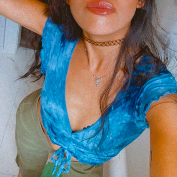 Antistar Blue Acid Wash Ruched Crop Top - Picture 5 of 5